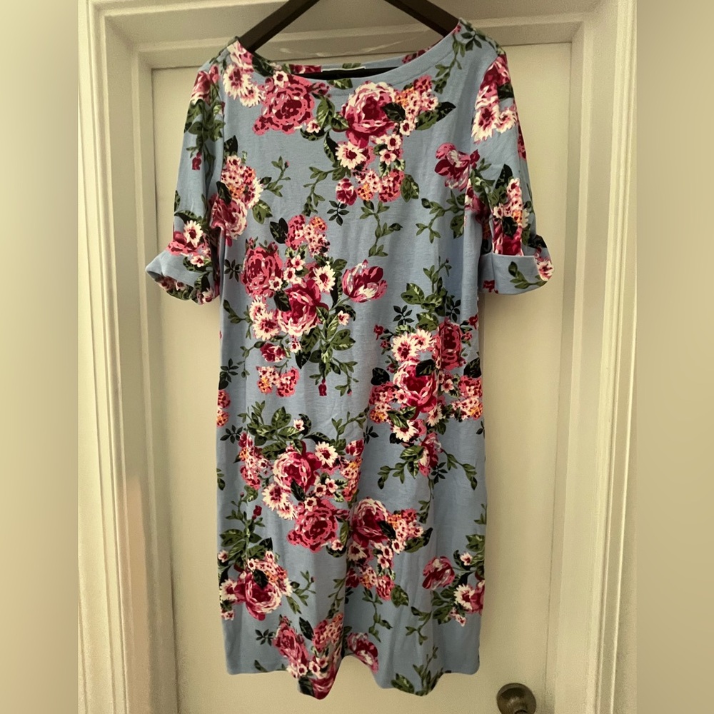 Karen Scott Sport Blue Floral Sheath Dress with 3/4 Sleeves